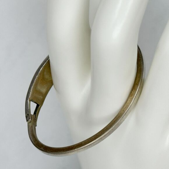Vintage Silver Tone Abalone Shell Flower Inlay Hinge Child's Bangle ✨ - Picture 8 of 10